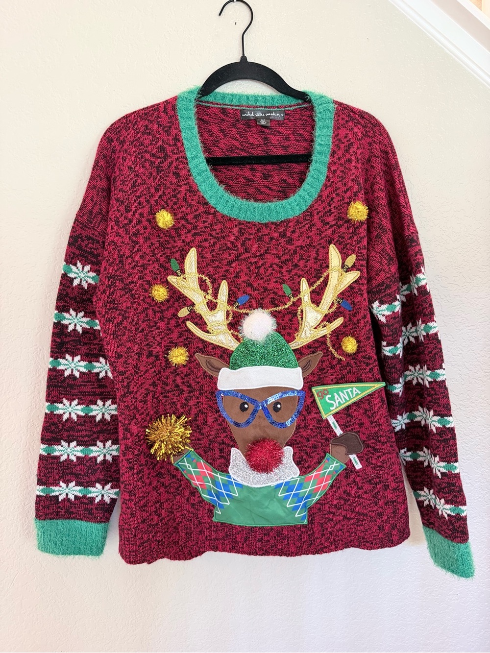 United States Sweaters Holiday 3D Reindeer Ugly Christmas Sweater XL